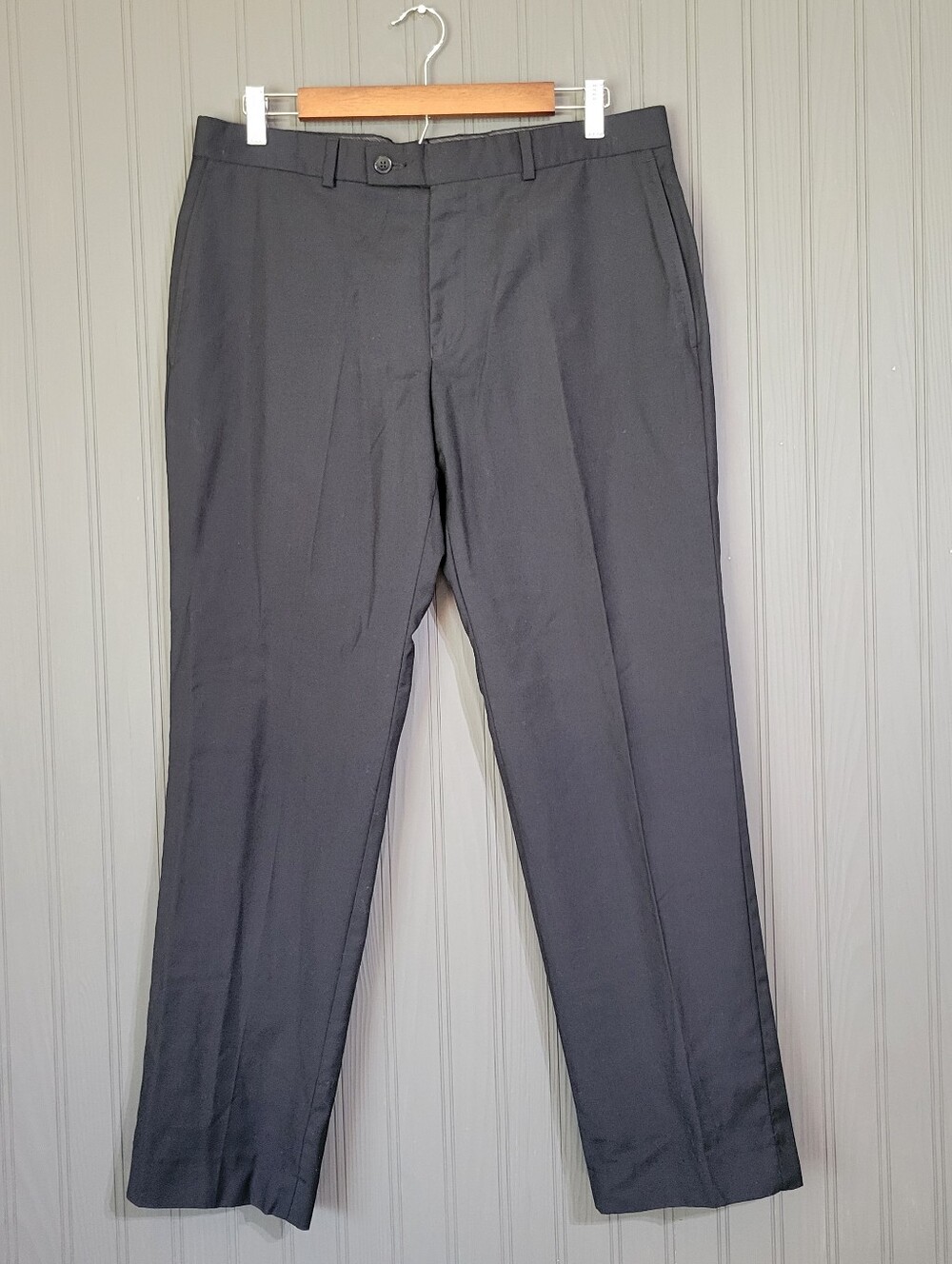 Calvin Klein Dress Pants 100% Wool Flat Front Straight Leg Black Men's 33x30